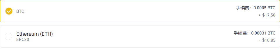 比特币和以太坊手续费(美元)