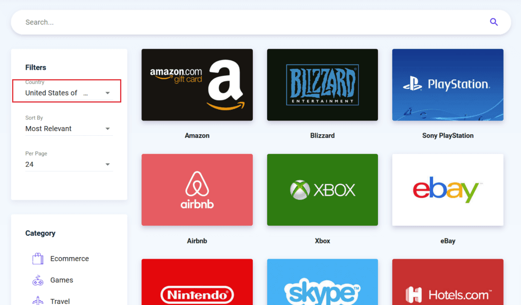 CoinGate 礼品卡页面