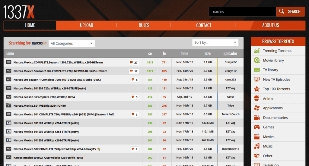 用1337x搜索Narcos