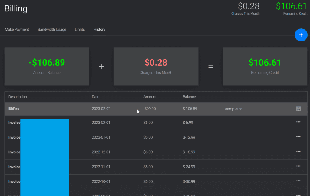 成功向Vultr充值99.9美元