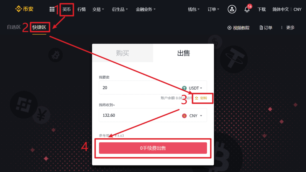 快捷卖币操作示意图